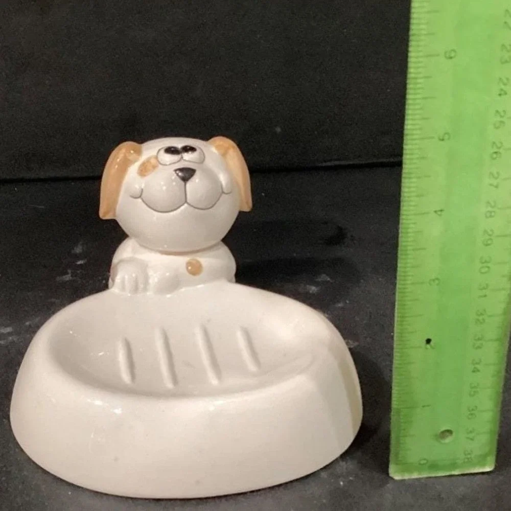 Puppy Dog Ceramic Soap Dish, Vintage Art Deco-Style Bathroom Decor Vanity Accent